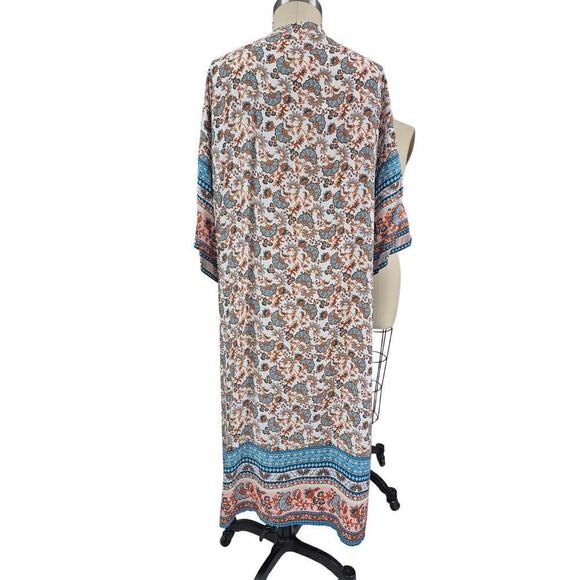 Kimono Style lightweight Floral Border Print BoHo coat full length Cotton O/S - Picture 3 of 7
